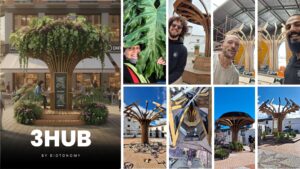 Detalle del árbol urbano y parte del equipo integrante de la startup malagueña.
